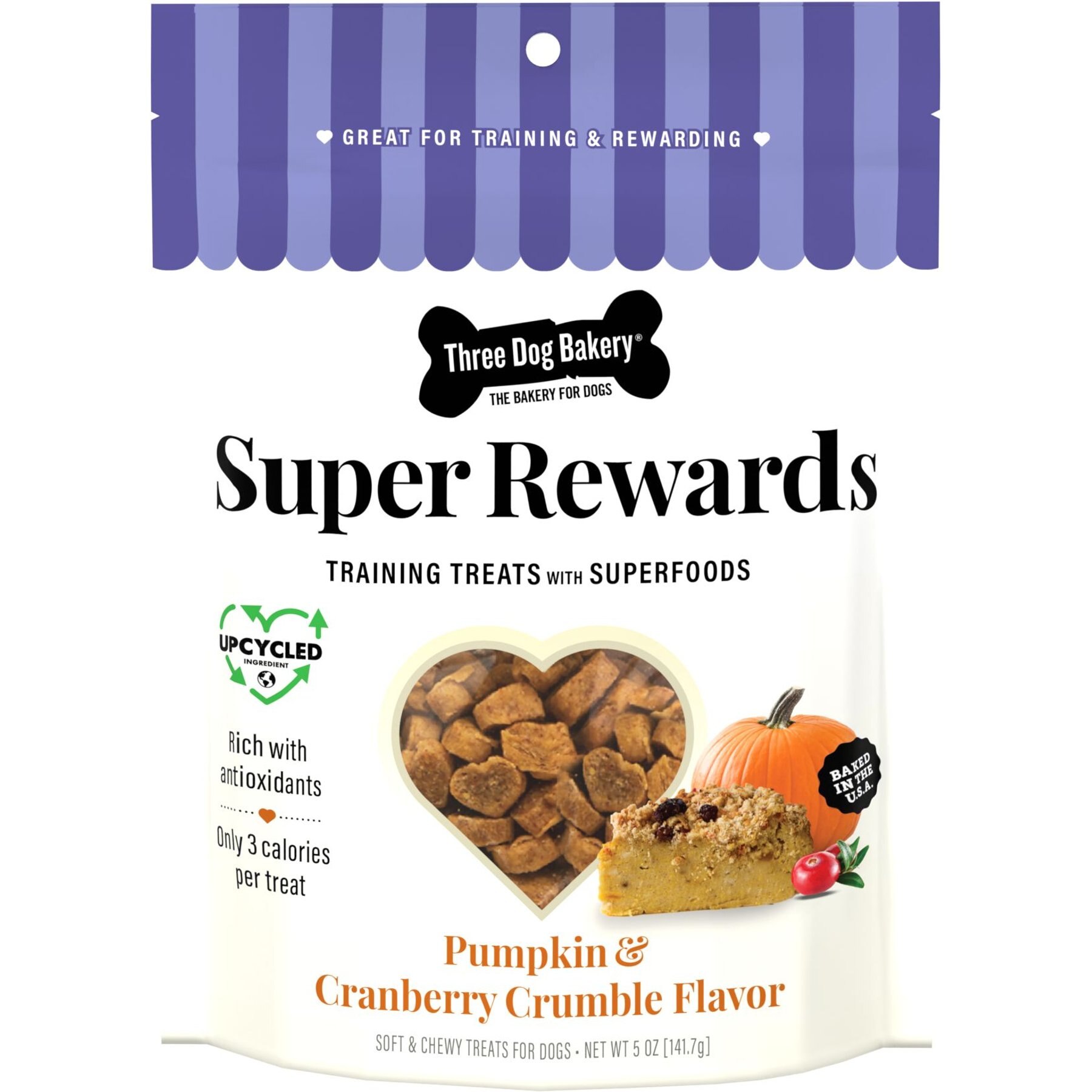 Three Dog Bakery Super Rewards Training Treats Pumpkin & Cranberry Dog Treats, 5-oz bag