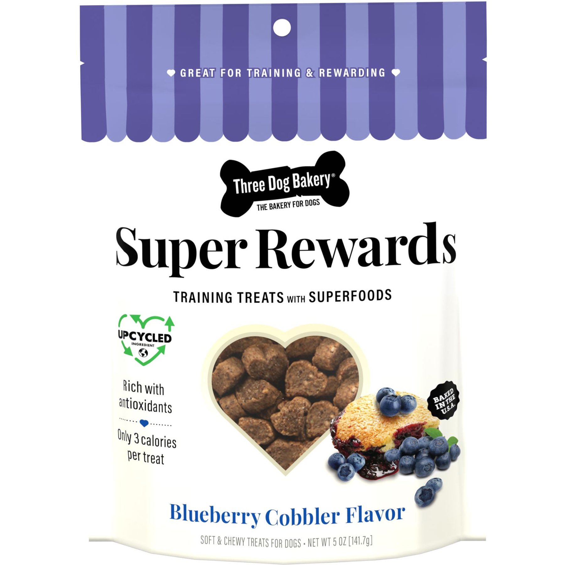 Three Dog Bakery Super Rewards Training Treats Blueberry Cobbler Dog Treats, 5-oz bag