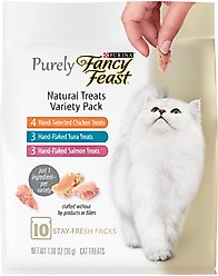 Purina Fancy Feast Purely Natural Chicken, Tuna & Salmon Variety Pack Soft Cat Treat, 10 count