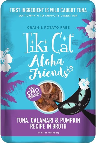 Tiki Cat Aloha Friends Tuna with Calamari & Pumpkin Grain-Free Wet Cat Food, 3-oz pouch, case of 12 slide 1 of 9