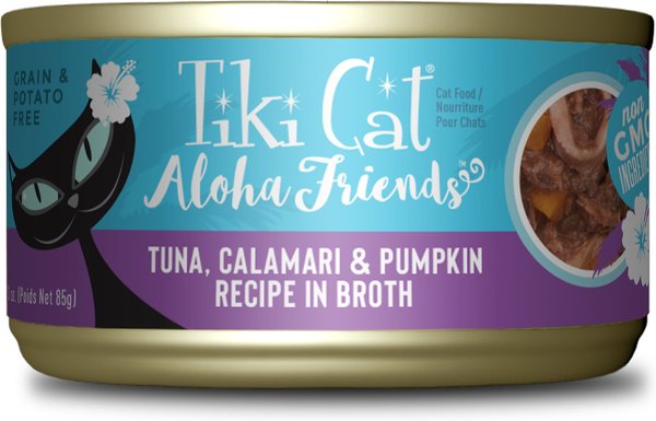 Tiki Cat Aloha Friends Tuna with Calamari & Pumpkin Grain-Free Wet Cat Food, 3-oz can, case of 12 slide 1 of 9