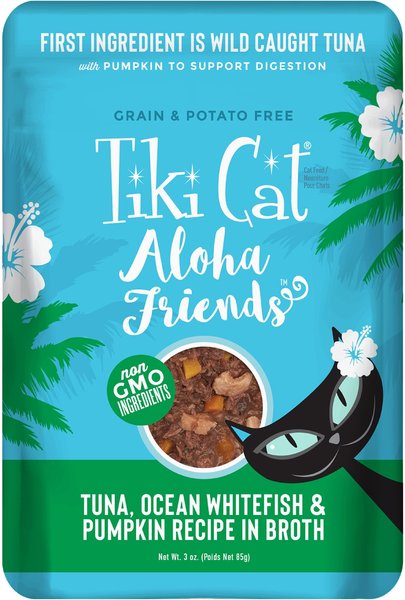 Tiki Cat Aloha Friends Tuna with Ocean Whitefish & Pumpkin Grain-Free Wet Cat Food, 3-oz pouch, case of 12 slide 1 of 9