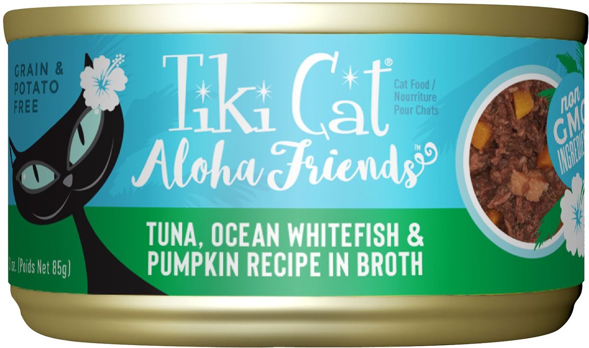Tiki Cat Aloha Friends Tuna, Ocean Whitefish & Pumpkin Recipe in Broth Grain-Free Wet Cat Food