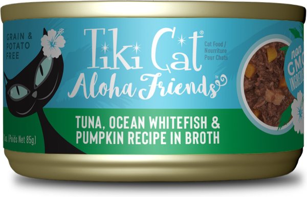 Tiki Cat Aloha Friends Tuna with Ocean Whitefish & Pumpkin Grain-Free Wet Cat Food, 3-oz can, case of 12 slide 1 of 9