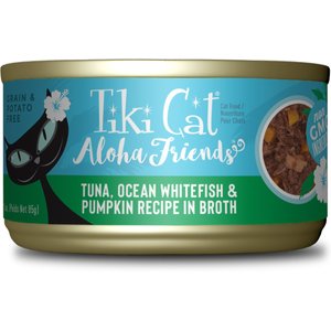 Tiki Cat Aloha Friends Tuna with Ocean Whitefish & Pumpkin Grain-Free Wet Cat Food, 3-oz can, case of 12