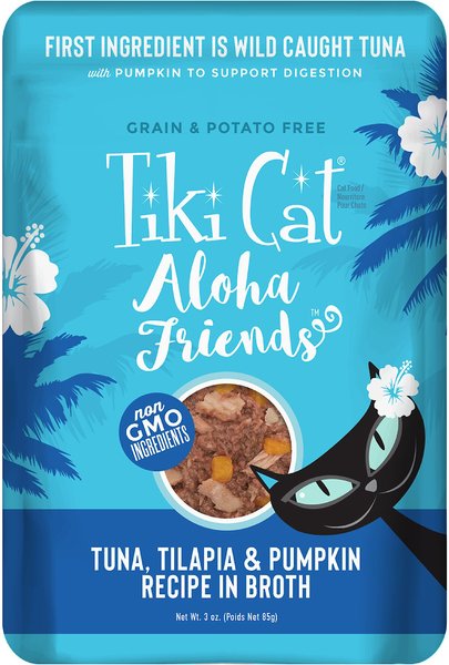 Tiki Cat Aloha Friends Tuna with Tilapia & Pumpkin Grain-Free Wet Cat Food, 3-oz pouch, case of 12 slide 1 of 10