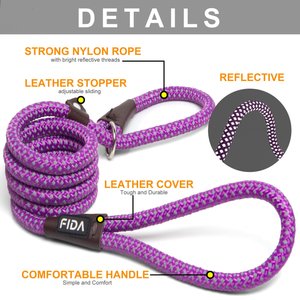 FIDA Rope Slip Training Dog Leash, 6-ft long, 1/2-in wide, Purple