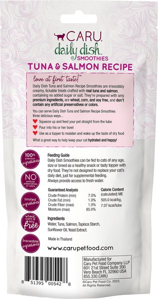 Caru Daily Dish Tuna & Salmon Smoothies Lickable Cat Treats, 2-oz tube