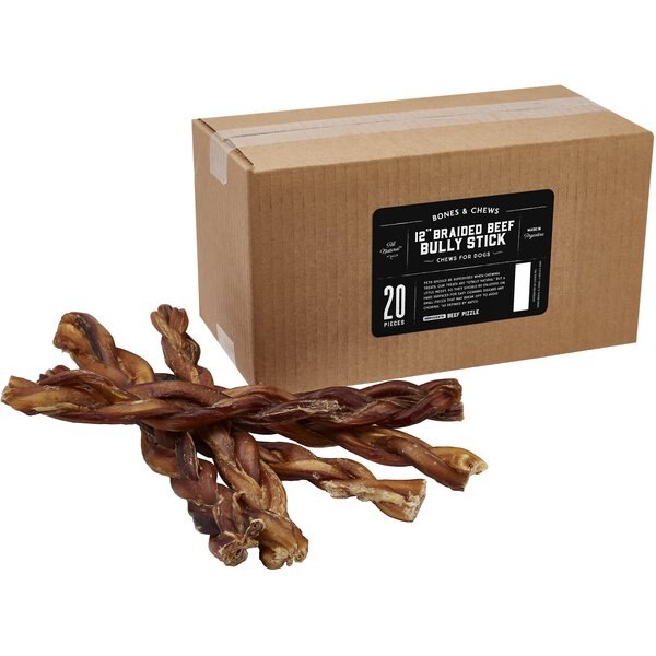 BONES & CHEWS Jumbo Bully Stick 12" Dog Treats, 20 count