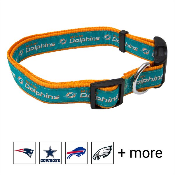 Pets First NFL Nylon Dog Collar, Miami Dolphins, Small: 8 to 12-in neck, 3/8-in wide slide 1 of 5
