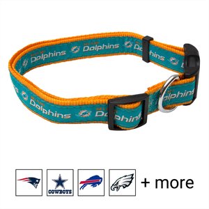 Pets First NFL Nylon Dog Collar, Miami Dolphins, Medium: 12 to 18-in neck, 5/8-in wide