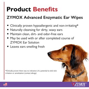 Zymox Advanced Enzymatic Dog & Cat Ear Wipes, 7.05-oz bottle, 100 count