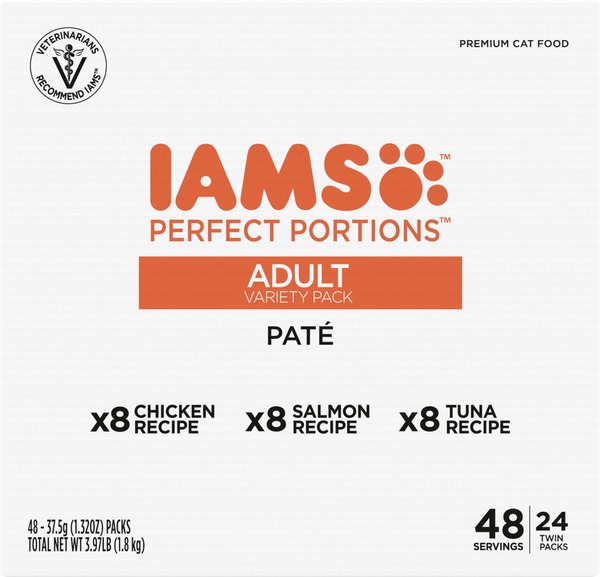 Iams Perfect Portions Healthy Adult Variety Pack Pate Grain-Free Wet Cat Food, 2.6-oz tray, case of 24