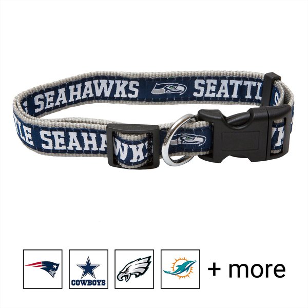 Pets First NFL Nylon Dog Collar, Seattle Seahawks, Medium: 12 to 18-in neck, 5/8-in wide slide 1 of 5