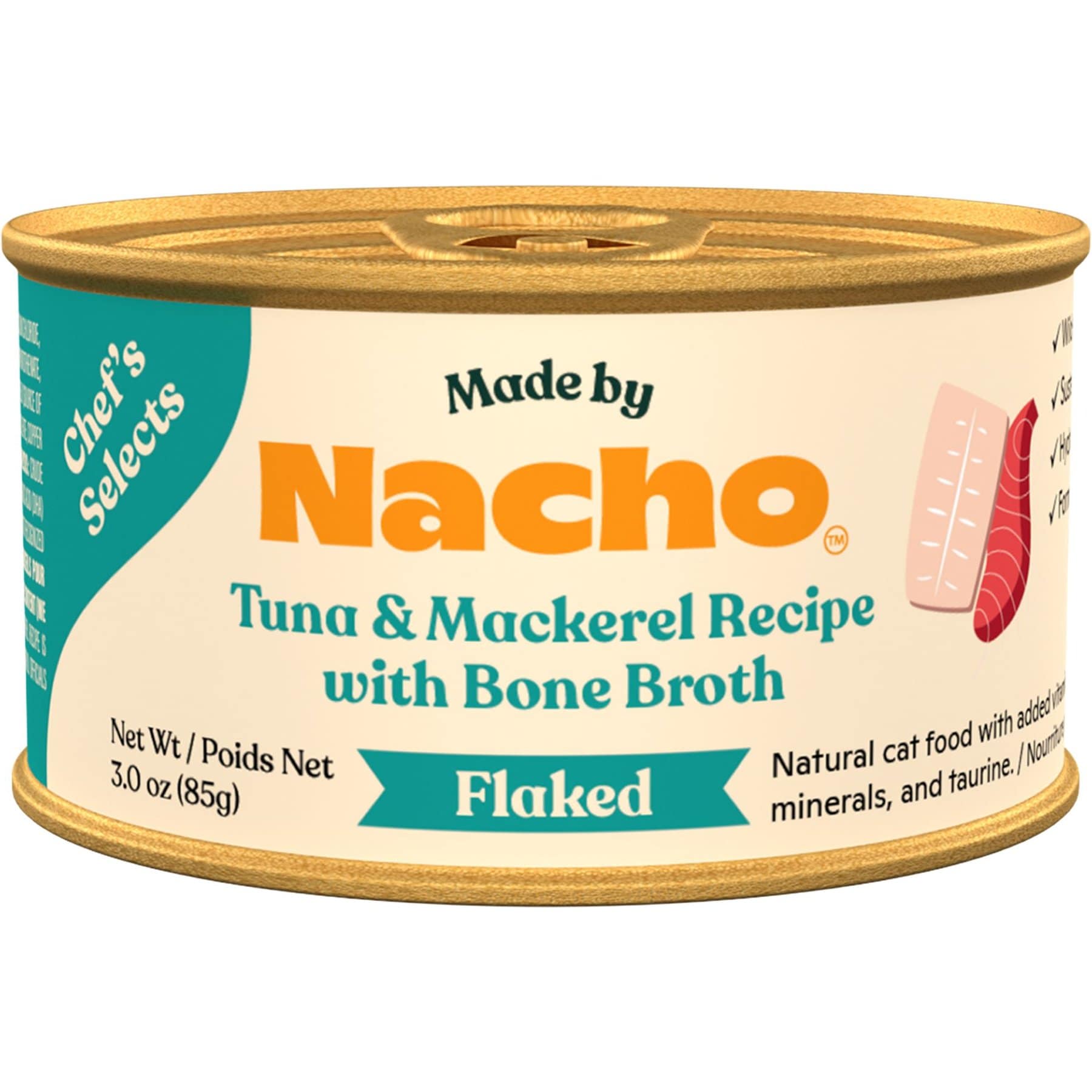 Made by Nacho Made by Nacho Flaked Tuna & Mackerel Recipe in Bone Broth Grain-Free Wet Cat Food, 3-oz can, case of 12