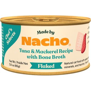 Made by Nacho Flaked Tuna & Mackerel Recipe in Bone Broth Grain-Free Wet Cat Food, 3-oz can, case of 12