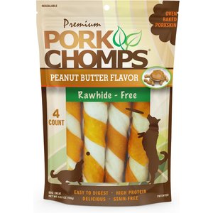 Premium Pork Chomps Peanut Butter Flavor Twists Dog Treats, Large, 4 count