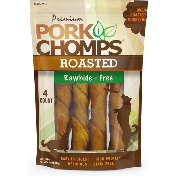 PREMIUM PORK CHOMPS Roasted Twists Dog Treats, Large, 4 count