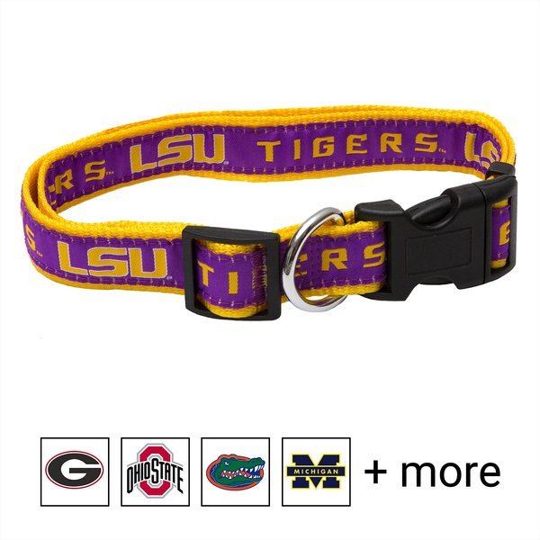 Pets First NCAA Nylon Dog Collar, Louisiana State Tigers, Large: 14 to 24-in neck, 1-in wide slide 1 of 5