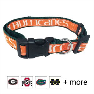 Pets First NCAA Nylon Dog Collar, Miami Hurricanes, Small: 6 to 12-in neck, 3/8-in wide