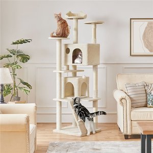 FRISCO 80-in Faux Fur Cat Tree & Condo, Cream - Chewy.com