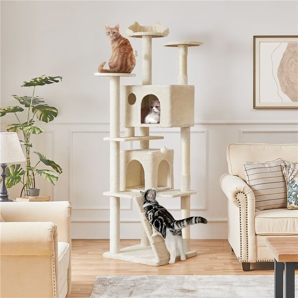 GO PET CLUB 74in Forest with Leaves Cat Tree, Black/ Brown