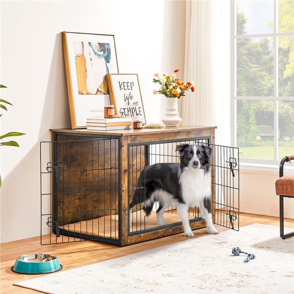 YAHEETECH Wooden Dog Crate, Rustic Brown, 40 inch - Chewy.com