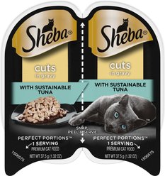 Sheba Perfect Portions Grain-Free Sustainable Tuna Cuts in Gravy Entree Adult Wet Cat Food Trays, 2.6-oz, case of 24 twin-packs