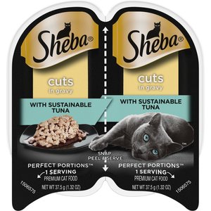 Sheba Perfect Portions Grain-Free Signature Tuna Cuts in Gravy Entree Cat Food Trays, 2.6-oz, case of 24 twin-packs