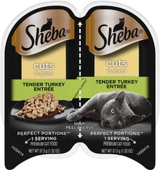 Sheba Perfect Portions Grain-Free Tender Turkey Cuts in Gravy Entree Adult Wet Cat Food Trays, 2.6-oz, case of 24 twin-packs
