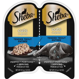 Sheba Perfect Portions Grain-Free Tender Trout Cuts in Gravy Entree Cat Food Trays, 2.6-oz, case of 24 twin-packs