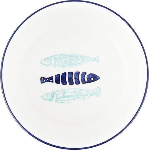 Signature Housewares Coastal Fish Non-Skid Ceramic Cat Bowl, 3-cup