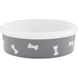 Signature Housewares Bones Non-Skid Ceramic Dog Bowl, Gray, 1-cup
