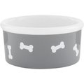 Signature Housewares Bones Non-Skid Ceramic Dog Bowl, Gray, 3-cup