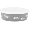 Signature Housewares Fish Non-Skid Ceramic Cat Bowl, Gray, 1-cup