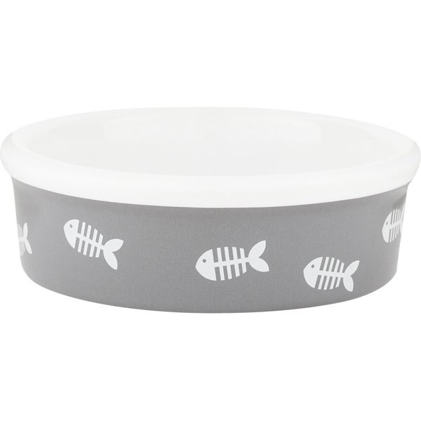 PetRageous Designs Bubble Fish Oval-Shaped Ceramic Cat Bowl, White/Turquoise Shimmer, 2-cup