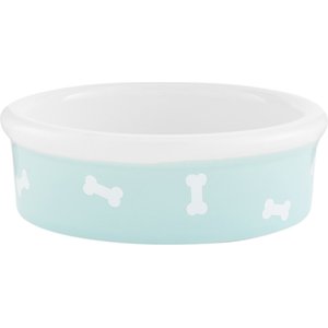 Signature Housewares Bones Non-Skid Ceramic Dog Bowl, Aqua, 1-cup