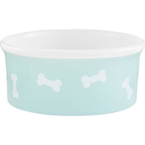 Signature Housewares Bones Non-Skid Ceramic Dog Bowl, Aqua, 5.25-cup