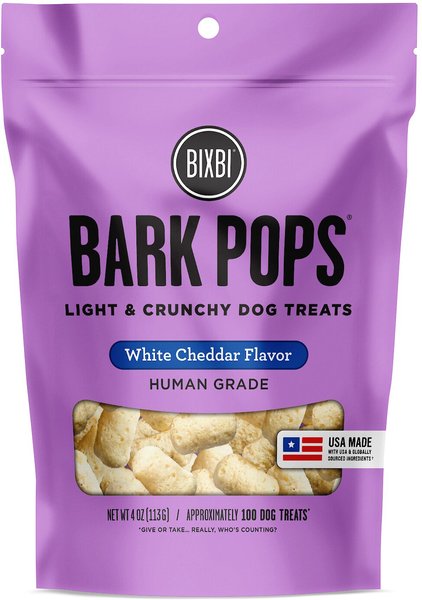 BIXBI Bark Pops Chicken-Free White Cheddar Flavor Light & Crunchy Dog Treats, 4-oz bag slide 1 of 5