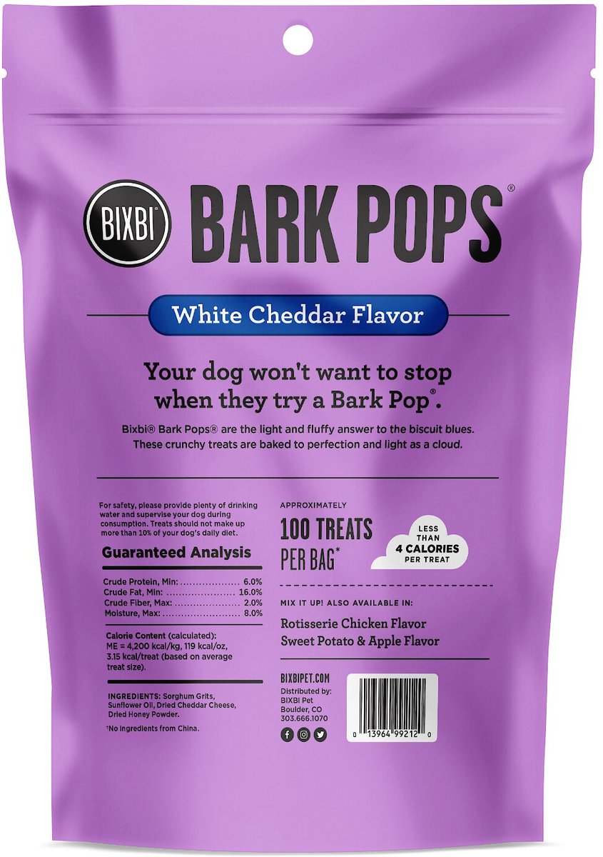 BIXBI Bark Pops Chicken-Free White Cheddar Flavor Light & Crunchy Dog Treats