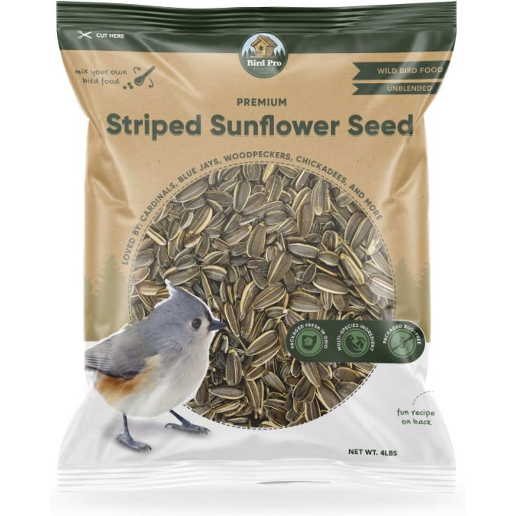 Bird Pro Premium Striped Sunflower Seeds Bird Food 4 Lb Bag