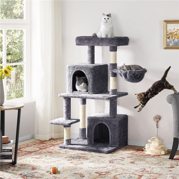 YAHEETECH 46.5in Plush Cat Tree & Condo, Dark Gray