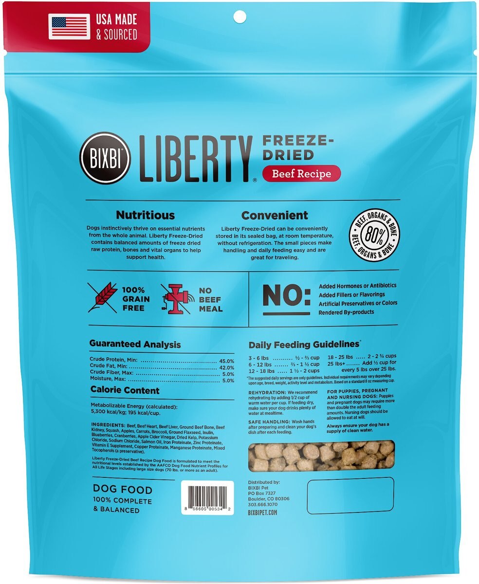 BIXBI Liberty Beef Recipe GrainFree FreezeDried Raw Dog Food, 20oz