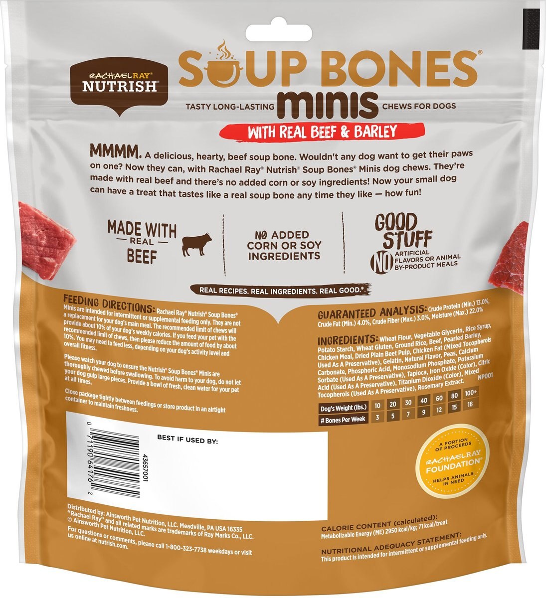 RACHAEL RAY NUTRISH Soup Bones Minis with Real Beef & Barley Chews Dog