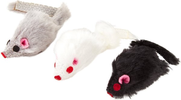 12 Piece Pack Rattle Furry Mice Cat Toy Realistic Fur Squeak Toys Color Varies 