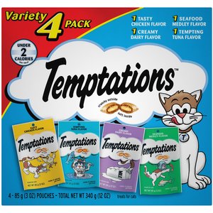 Temptations Feline Favorites Classic Variety Pack Soft & Crunchy Cat Treats, 3-oz bag, case of 4