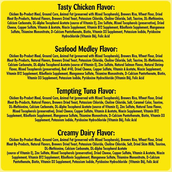 Show full view: Temptations Feline Favorites Classic Variety Pack Soft & Crunchy Cat Treats, 3-oz bag, case of 4 slide 5 of 9