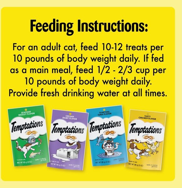 Show full view: Temptations Feline Favorites Classic Variety Pack Soft & Crunchy Cat Treats, 3-oz bag, case of 4 slide 6 of 9