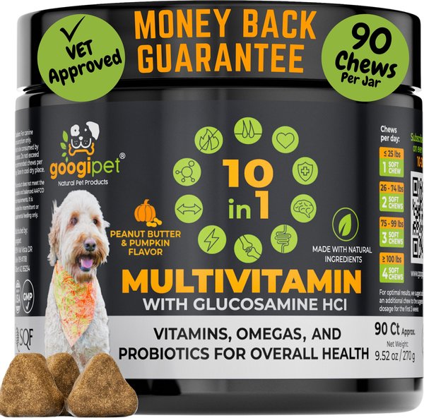 Googipet 10-in-1 Multivitamin Peanut Butter & Pumpkin Flavored Soft & Chewy Supplement for Dogs, 90 count