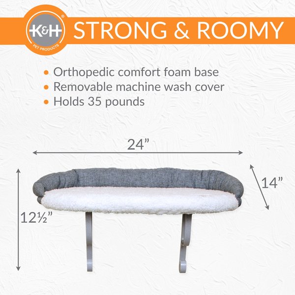 K&H Pet Products Universal Wall Mounted Cat Wall Shelf with Bolster, Gray/Natural